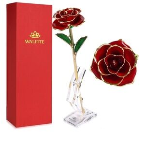 24K Gold Dipped Rose and resin 
Includes stand & original box